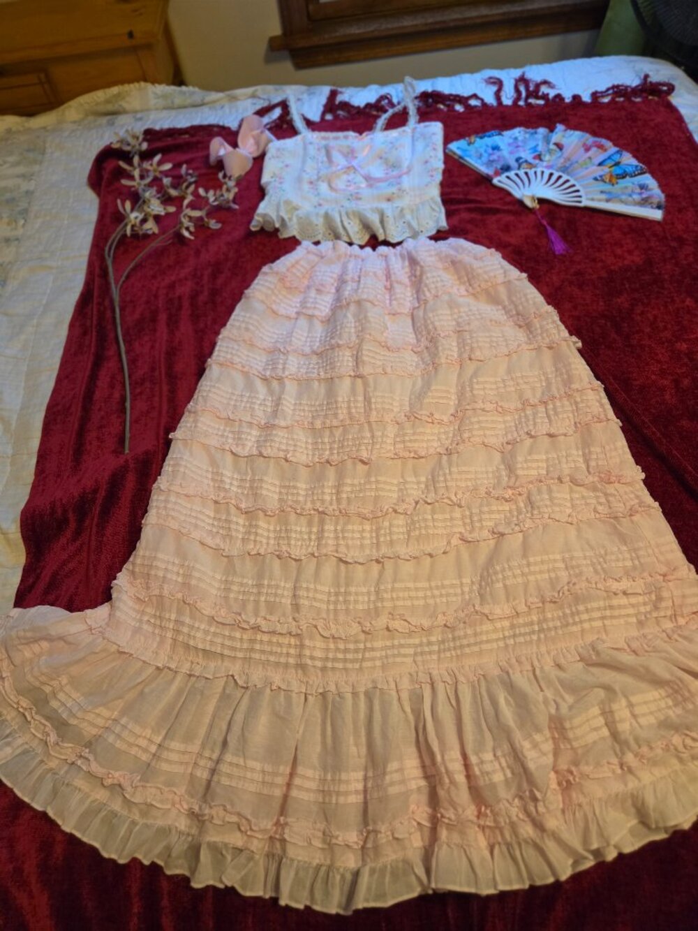STUNNING 100% COTTON MULTI TIERED LACE AND RUFFLES MAXI AMY JANE LONDON XS-S